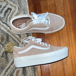 Vans Women's Cream and White Platform Sneakers